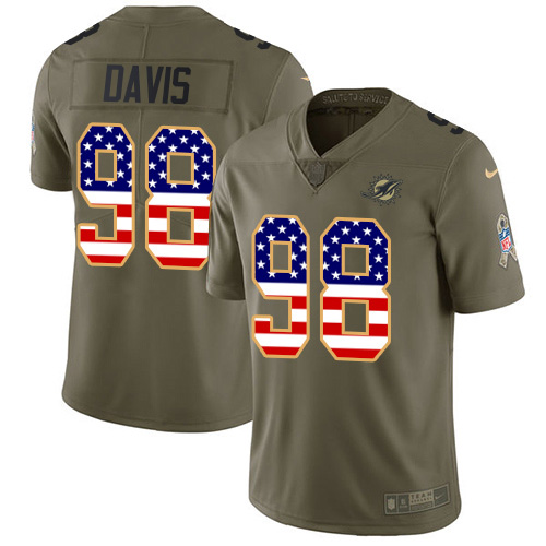Miami Dolphins #98 Raekwon Davis Olive USA Flag Men Stitched NFL Limited 2017 Salute To Service Jersey->miami dolphins->NFL Jersey
